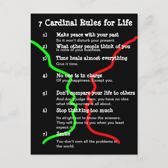 Carte Postale 7 Règles cardinales pour la vie (Devant)