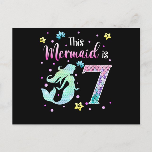 Carte Postale 7e anniversaire Mermaid cadeau pour fille Mermaid  (Devant)