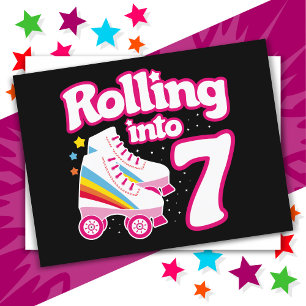 Carte Postale 7e anniversaire Roller Skate 7 ans
