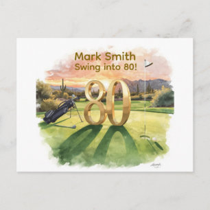 Carte Postale 80e anniversaire de golf avec voiturette de golf s