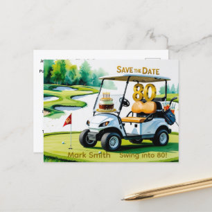 Carte Postale 80e anniversaire de golf avec voiturette de golf s