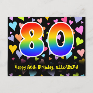 Carte Postale 80e anniversaire : Fun Hearts Motif, Arc-en-ciel 8