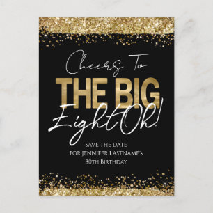 Carte Postale 80e Anniversaire Gold Black Enregistrer la date Ca