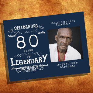 Carte Postale 80e anniversaire Photo Bleu Vintage Anniversaire I