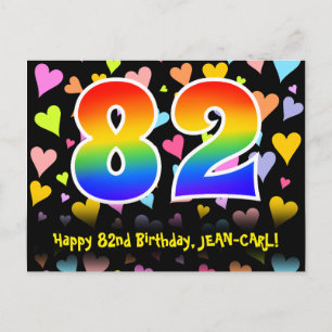 Carte Postale 82e anniversaire : Fun Hearts Motif, Arc-en-ciel 8