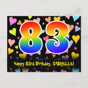 Carte Postale 83e anniversaire : Fun Hearts Motif, Arc-en-ciel 8