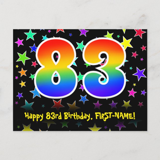 Carte Postale 83e Anniversaire : motif d'étoiles amusantes, arc- (Devant)