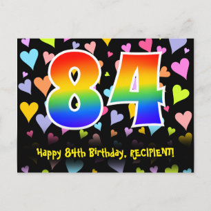 Carte Postale 84e anniversaire : Fun Hearts Motif, Arc-en-ciel 8