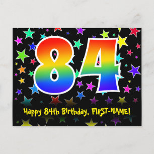 Carte Postale 84e Anniversaire : Motif Étoiles Amusantes, Arc-en