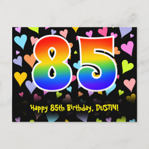 Carte Postale 85e anniversaire : motif de cœurs amusants, arc-en