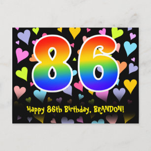 Carte Postale 86e anniversaire : Fun Hearts Motif, Arc-en-ciel 8