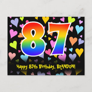 Carte Postale 87e Anniversaire : Motif Cœurs Amusants, Arc-en-ci