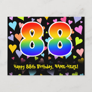 Carte Postale 88e anniversaire : Fun Hearts Motif, Arc-en-ciel 8
