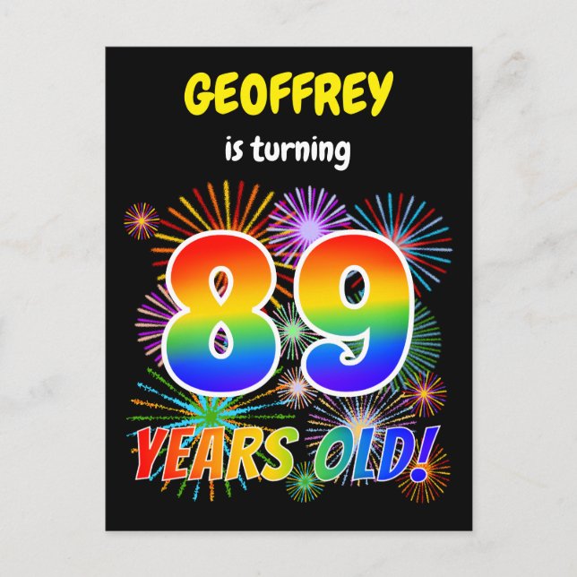 Carte Postale 89e anniversaire - Fun Fireworks, Rainbow Look "89 (Devant)