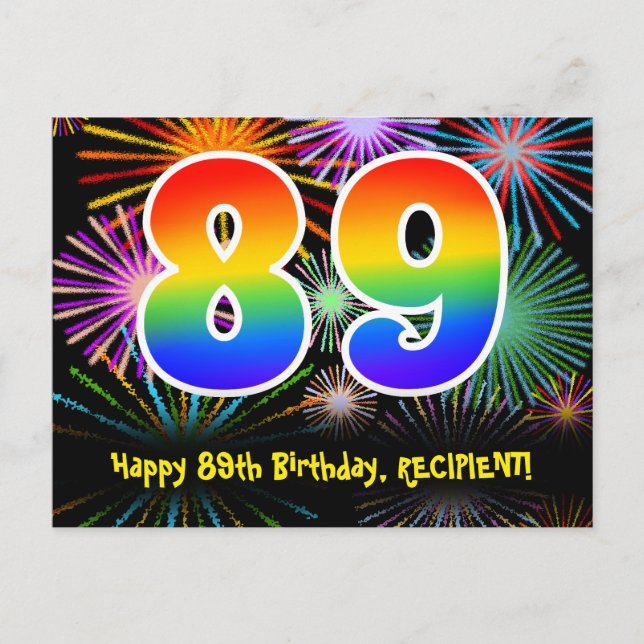 Carte Postale 89e anniversaire - Fun Motif feux d'artifice + Arc (Devant)