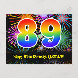 Carte Postale 89e anniversaire - Fun Motif Fireworks + Arc-en-ci