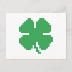 Carte Postale 8 bits Pixel Lucky Four Leaf Clocher