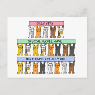 Carte Postale 8 juillet Joyeux Anniversaire Cartoon Cats