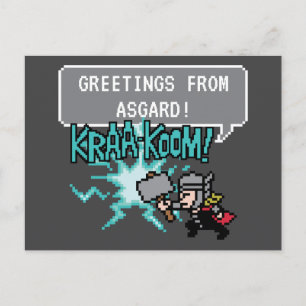 Carte Postale 8Bit Thor Attaque - Pour Asgard !