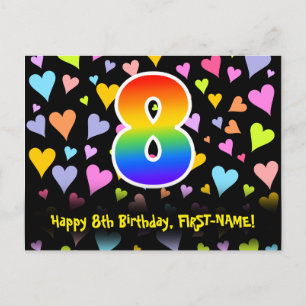 Carte Postale 8e anniversaire : Amusants Coeurs Motif, Arc-en-ci