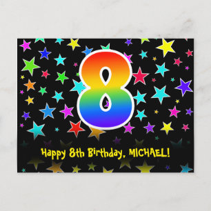 Carte Postale 8e Anniversaire : motif d'étoiles amusantes, arc-e