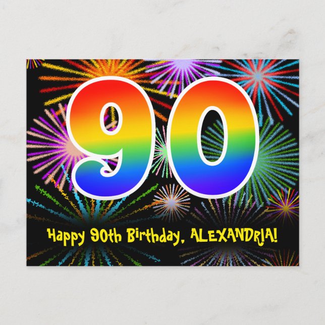 Carte Postale 90e anniversaire - Fun Motif Fireworks + Rainbow 9 (Devant)