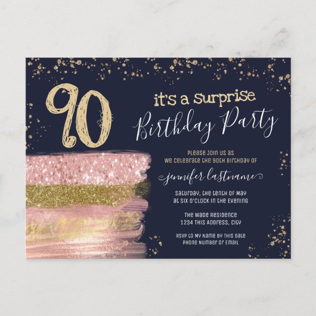 Carte Postale 90e anniversaire Parties scintillant Cake Surprise (Devant)