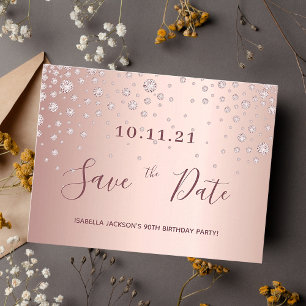 Carte Postale 90e anniversaire rose diamants or enregistrer la d