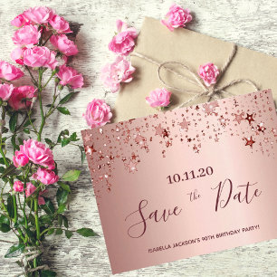 Carte Postale 90e anniversaire rose étoiles d'or enregistrer la
