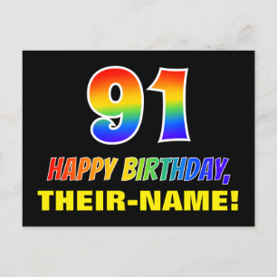 Carte Postale 91e anniversaire : Bold, amusant, simple, arc-en-c