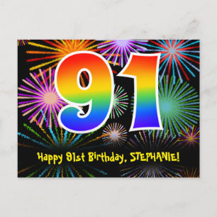 Carte Postale 91e anniversaire - Fun Motif feux d'artifice + Arc