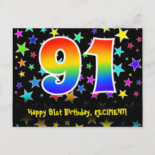 Carte Postale 91e anniversaire : Fun Stars Motif, Rainbow 91, No
