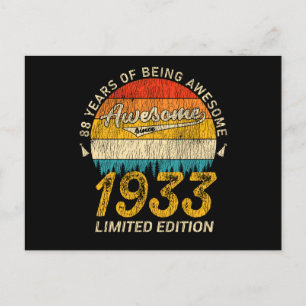 Carte Postale 92 ans Anniversaire 1933 Superbe Cadeau pour 92ème