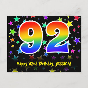 Carte Postale 92e anniversaire : Fun Stars Motif, Rainbow 92, No