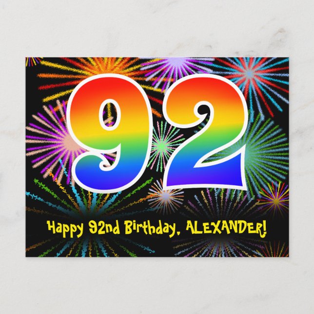Carte Postale 92e Anniversaire – Motif de feux d'artifice amusan (Devant)