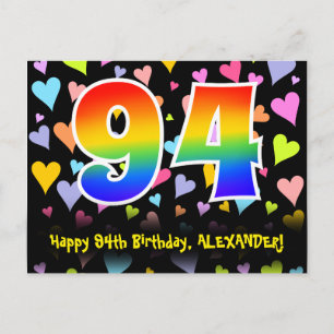 Carte Postale 94e Anniversaire : Motif Cœurs Amusants, Arc-en-ci