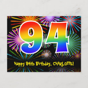 Carte Postale 94e Anniversaire – Motif de feux d'artifice amusan