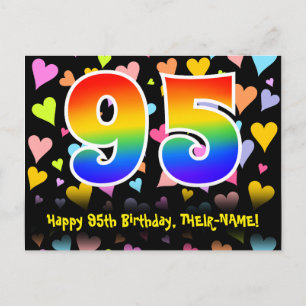 Carte Postale 95e anniversaire : Fun Hearts Motif, Arc-en-ciel 9