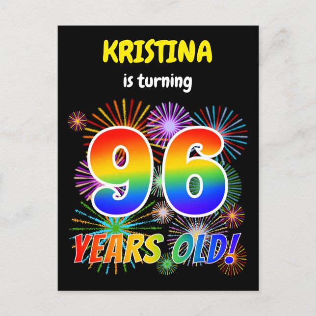 Carte Postale 96e anniversaire - Fun Fireworks, Rainbow Look "96 (Devant)