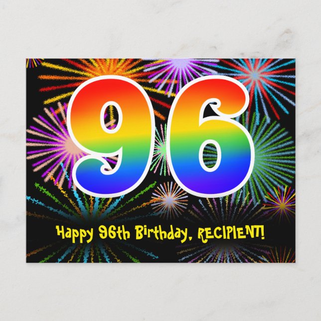 Carte Postale 96e anniversaire - Fun Motif feux d'artifice + Arc (Devant)
