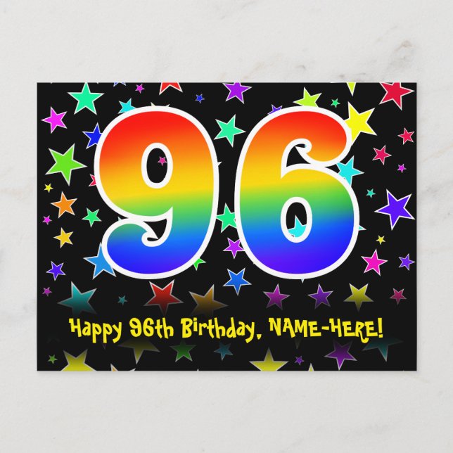 Carte Postale 96e anniversaire : Fun Stars Motif, Rainbow 96, No (Devant)