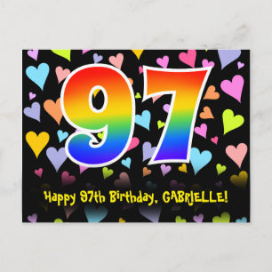 Carte Postale 97e anniversaire : Fun Hearts Motif, Arc-en-ciel 9
