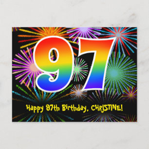 Carte Postale 97e anniversaire - Fun Motif Fireworks + Rainbow 9