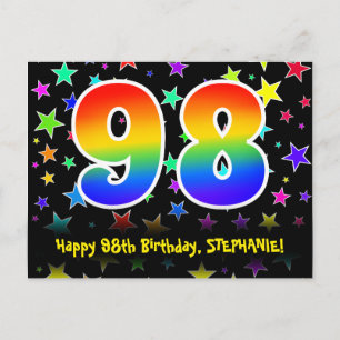 Carte Postale 98e Anniversaire : Motif Étoiles Amusantes, Arc-en