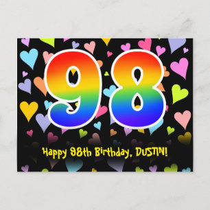 Carte Postale 98e Anniversaire : Motif Fun Hearts, Arc-en-ciel 9