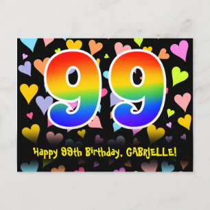 Carte Postale 99e Anniversaire : Motif Cœurs Amusants, Arc-en-ci