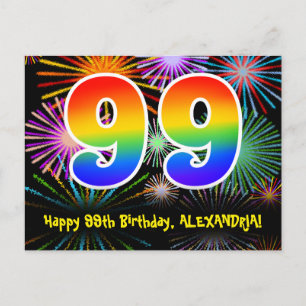 Carte Postale 99e Anniversaire – Motif de Feu d'Artifice Amusant