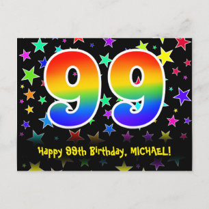 Carte Postale 99e Anniversaire : Motif Étoiles Amusantes, Arc-en