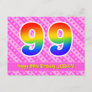 Carte Postale 99e anniversaire : Pink Stripes & Hearts, Arc en c