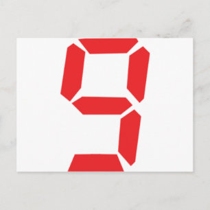 Carte Postale 9 neuf réveil rouge numéro numérique